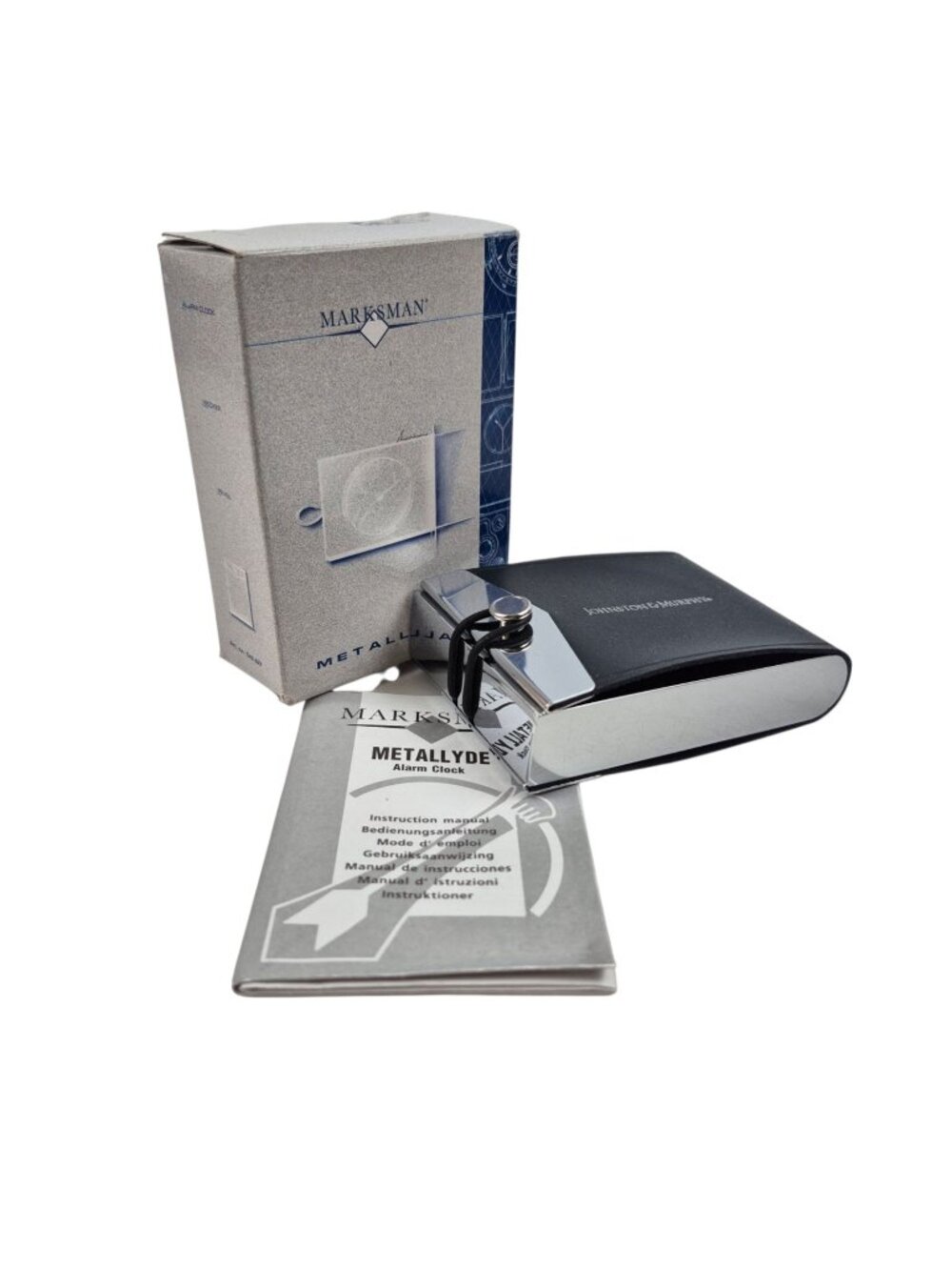 Marksman Quartz Travel Alarm Clock Metallyde Cover Manual Johnston Murphy NIB